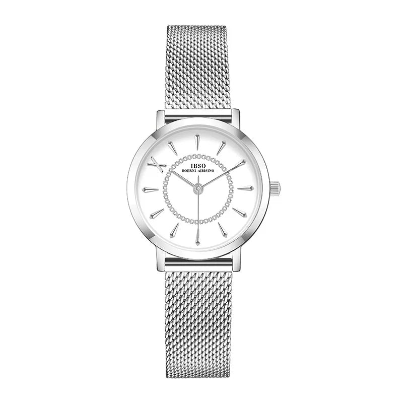 IBSO Women Bracelet Watch Fashion Geneva Designer Japan Quartz Sliver Stainless Steel Female Gift Wristwatches Relogio Feminino