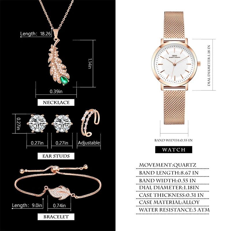 IBSO The Book Of Wishes Watch Set Gift For Women Rose Gold Elegant Jewelry Retro Design New Embossed Printing Japanese Movement