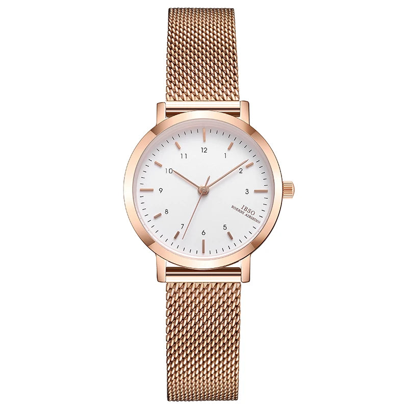 IBSO Brand Women‘s Watch Fashion Rose Gold Color Quartz Watch Femme Mesh Band Wrist Watch Japan Movement Relogio Feminino