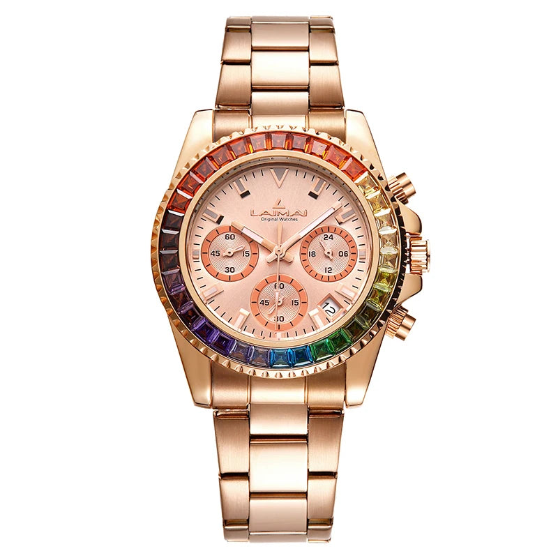 IBSO Luxury Top Brand Men/Women's Luminous Wristwatches Rainbow Diamonds Dial 30 Meters Water Resistant Women Quartz Watch Gifts