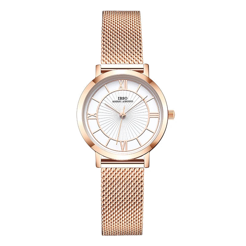 IBSO Japan Quartz Movement Elegant Style Women's WristWatched Ladies Stainless Steel Mesh Rose Gold Waterproof Watches For Women