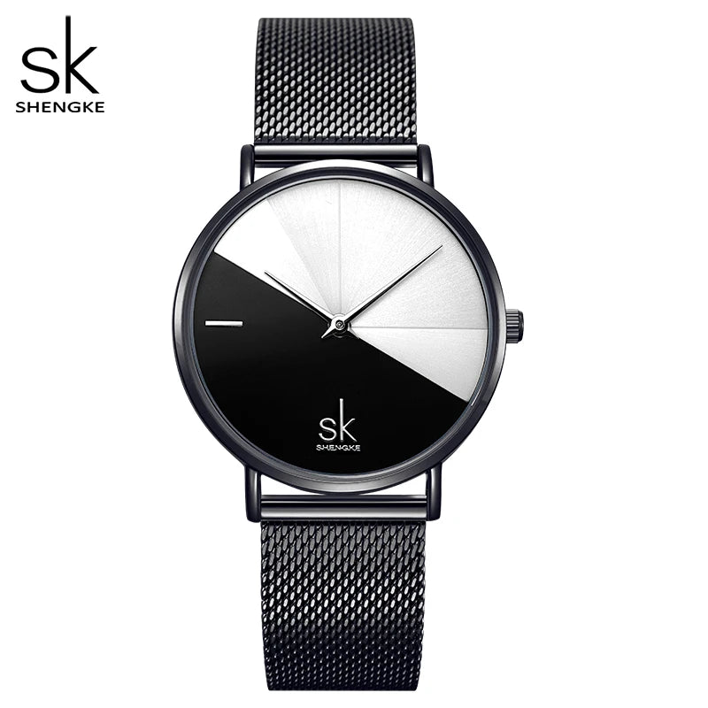 SK Top Luxury Leather Watches Women Creative Fashion Quartz Watches For Reloj Mujer Ladies Wrist Watch SHENGKE Relogio Feminino