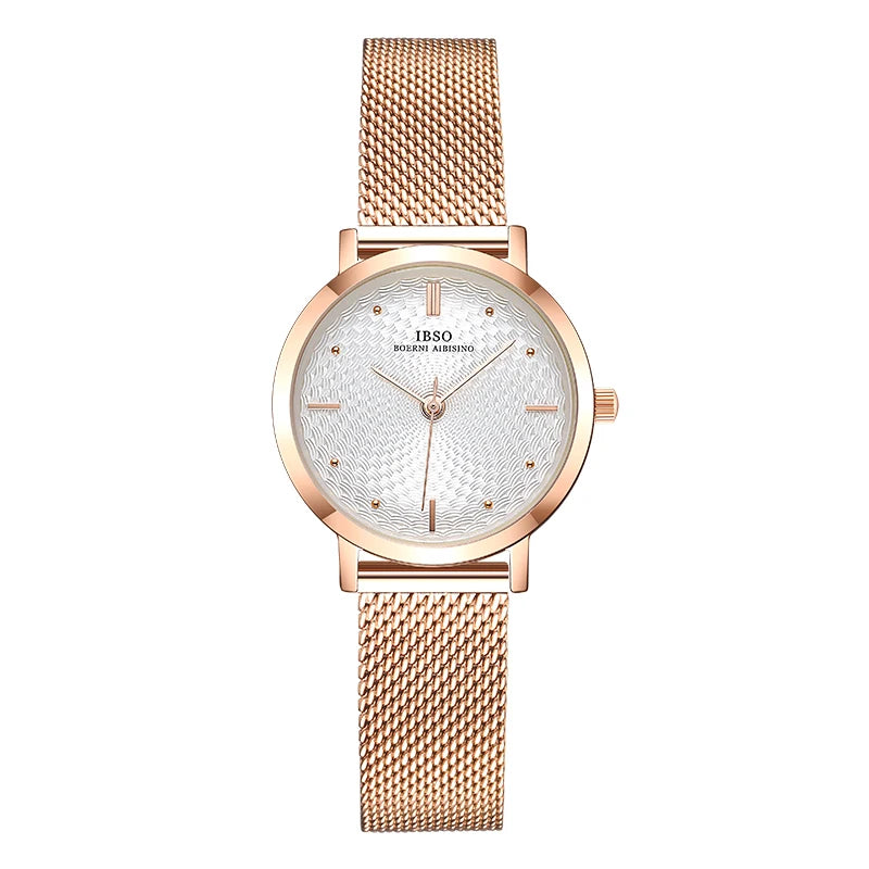 IBSO Japan Quartz Movement Elegant Style Women's WristWatched Ladies Stainless Steel Mesh Rose Gold Waterproof Watches For Women
