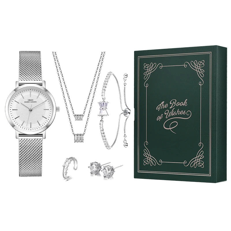 IBSO Silver Retro Watch Set Gift For Women Brand New United Copper Jewelry Japanese Movement Water Resistant Watch Ladies 2021