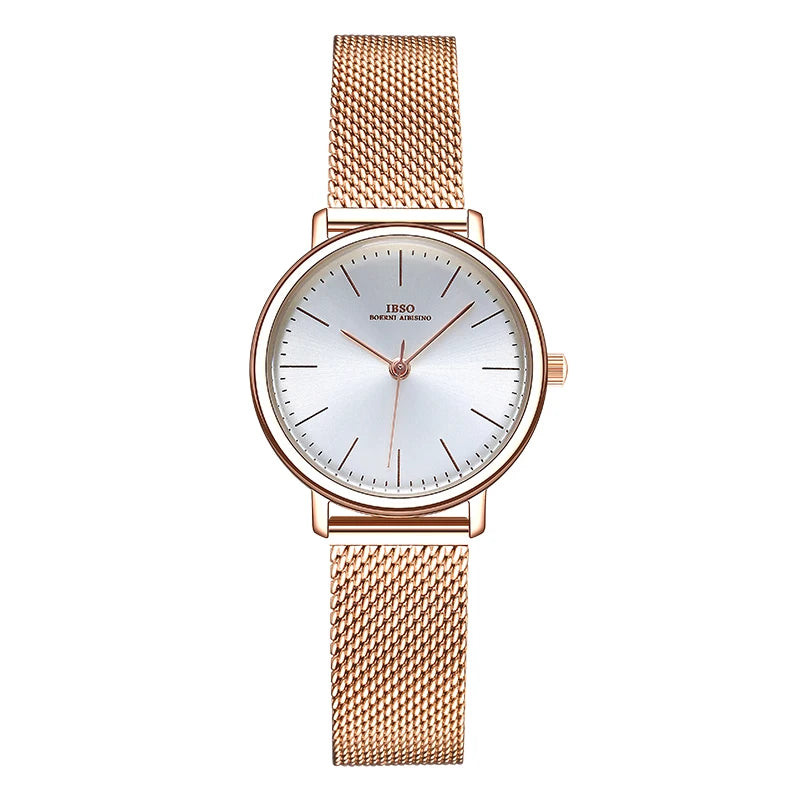 IBSO Japan Quartz Movement Elegant Style Women's WristWatched Ladies Stainless Steel Mesh Rose Gold Waterproof Watches For Women
