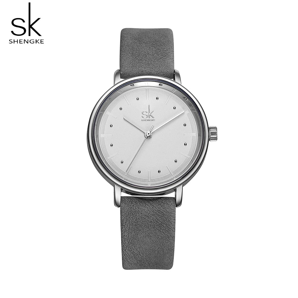 Shengke Simple Women Dress Watches Retro Leather Female Clock Top Brand Women's Fashion Mini Design Quartz Wristwatches Watches