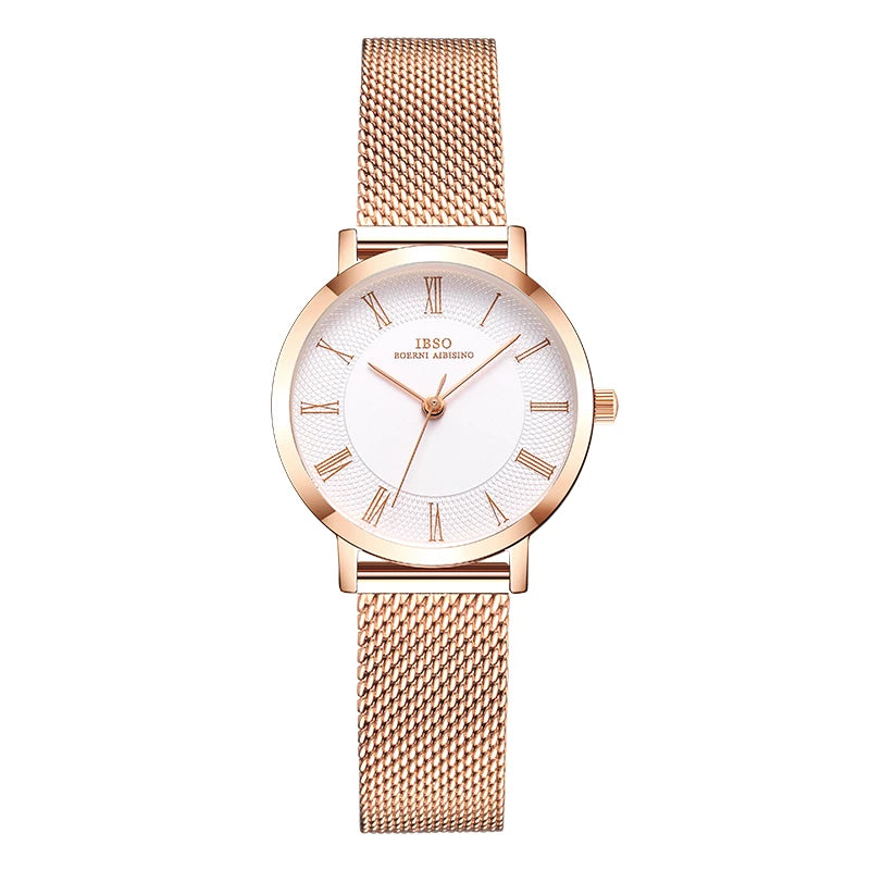 IBSO Japan Quartz Movement Elegant Style Women's WristWatched Ladies Stainless Steel Mesh Rose Gold Waterproof Watches For Women
