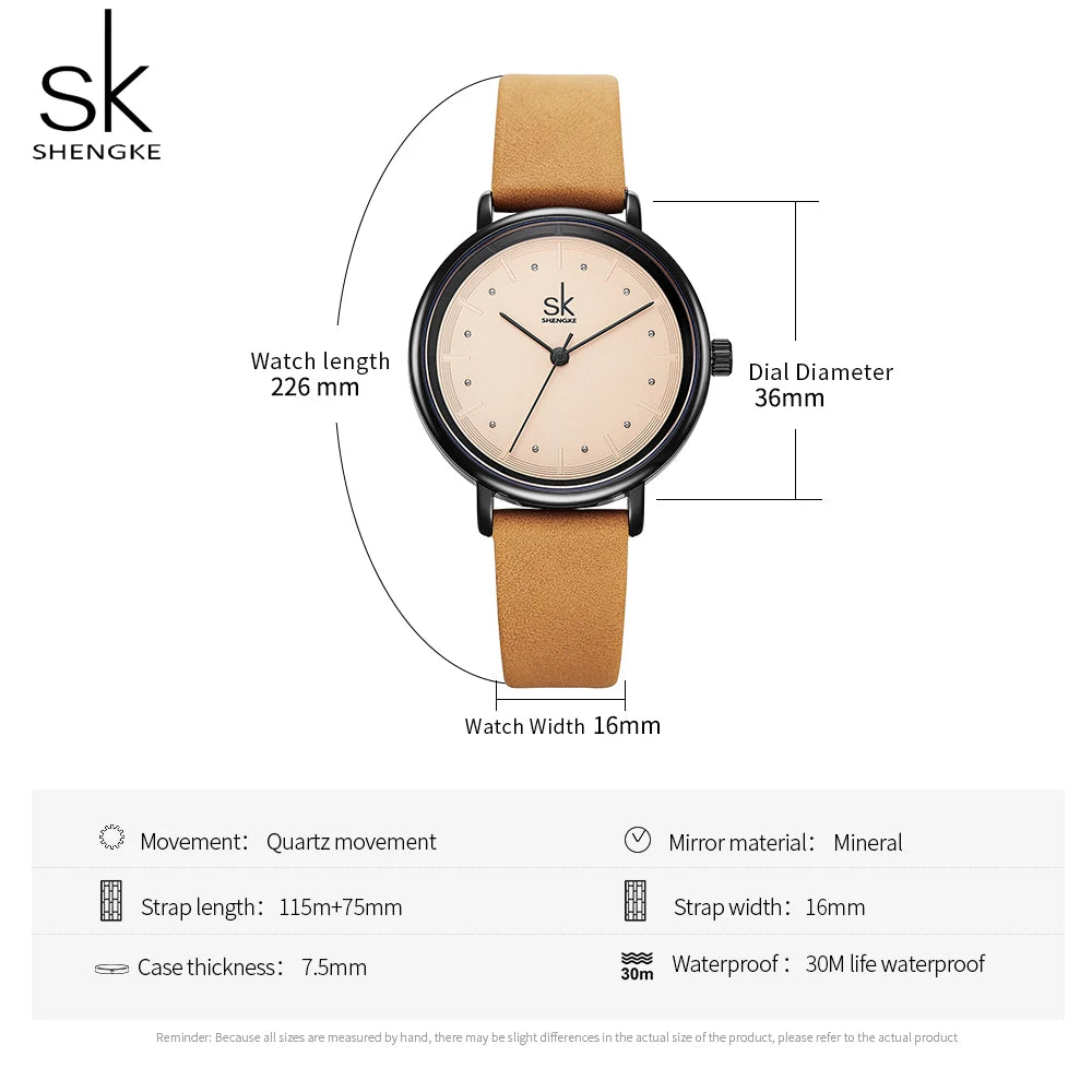 Shengke Simple Women Dress Watches Retro Leather Female Clock Top Brand Women's Fashion Mini Design Quartz Wristwatches Watches