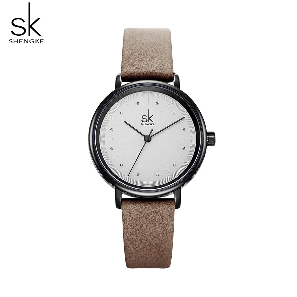 Shengke Simple Women Dress Watches Retro Leather Female Clock Top Brand Women's Fashion Mini Design Quartz Wristwatches Watches