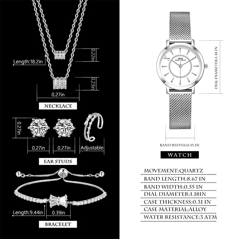 IBSO Silver Retro Watch Set Gift For Women Brand New United Copper Jewelry Japanese Movement Water Resistant Watch Ladies 2021