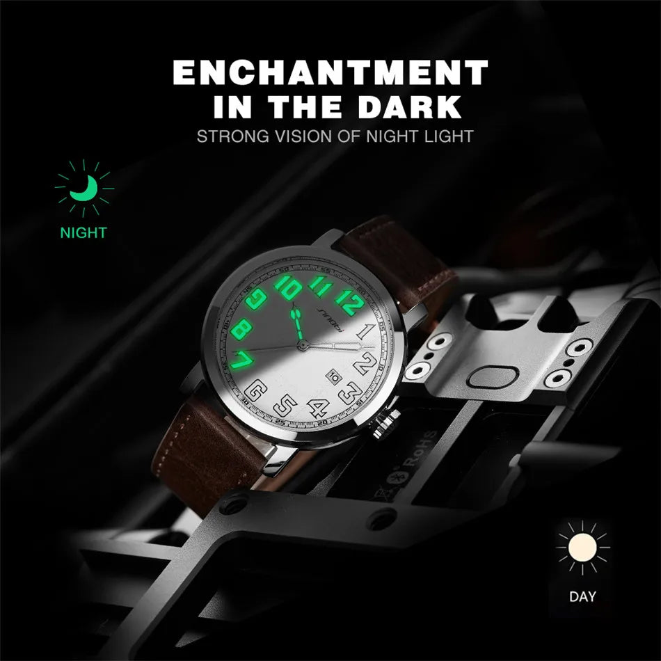 Sinobi Genuine Leather Watch Men's Watch Fashion Simple Japan Imported Movement Sports Military Watches Male Wristwatches reloj