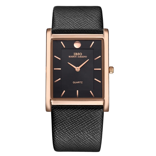 Ibso ultra thin rectangle dial men's quartz watch luxury business style genuine leather strap waterproof new men wristwatches