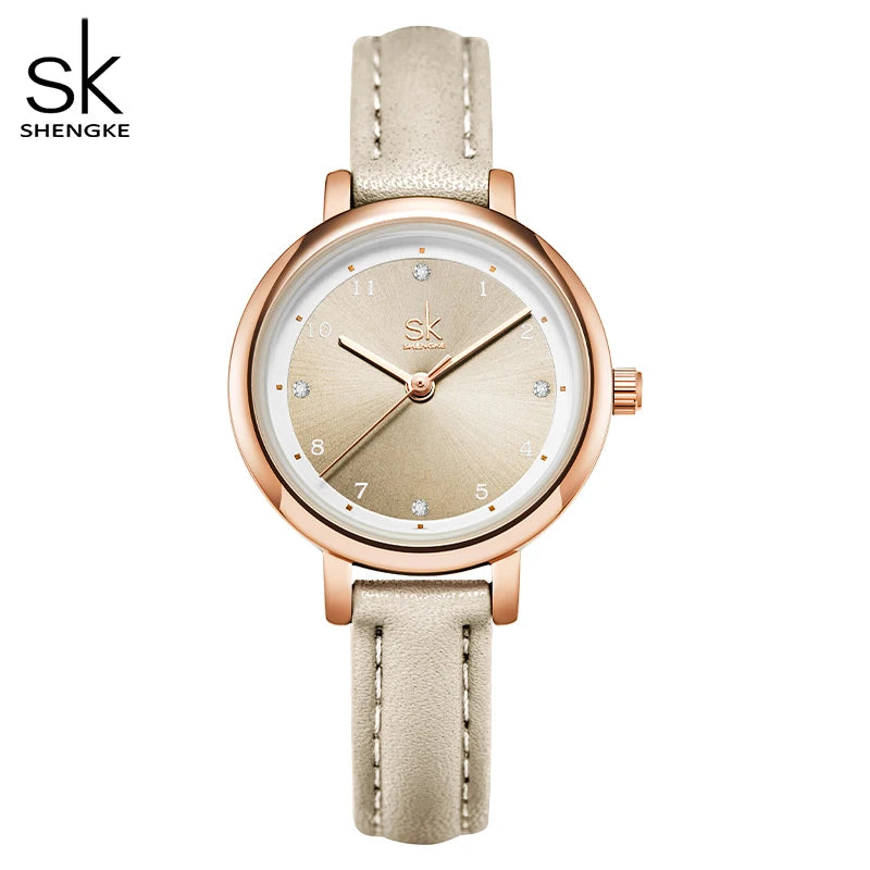 Shengke Women Watches Slim Leather Strap Mini Dial Japanese Quartz Movement Elegant Relogio Feminino Gift Watch Reloj Mujer Girl
