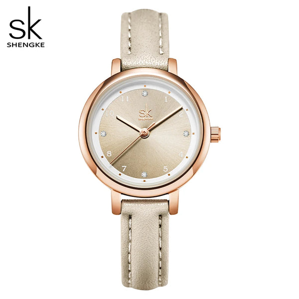 Shengke women watches slim leather strap mini dial japanese quartz movement elegant relogio feminino gift watch reloj mujer girl