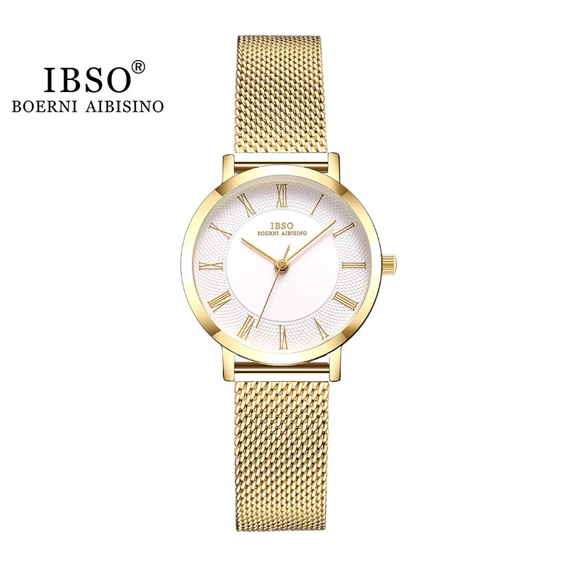 IBSO Japan Quartz Movement Elegant Style Women's WristWatched Ladies Stainless Steel Mesh Rose Gold Waterproof Watches For Women