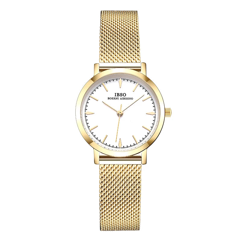 IBSO Japan Quartz Movement Elegant Style Women's WristWatched Ladies Stainless Steel Mesh Rose Gold Waterproof Watches For Women