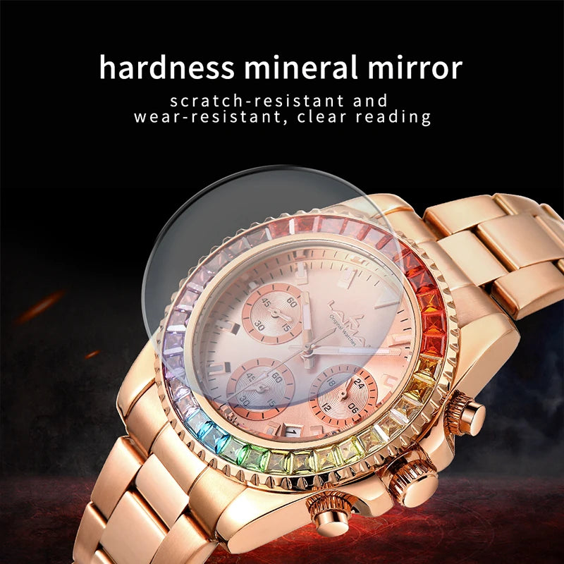 IBSO Luxury Top Brand Men/Women's Luminous Wristwatches Rainbow Diamonds Dial 30 Meters Water Resistant Women Quartz Watch Gifts