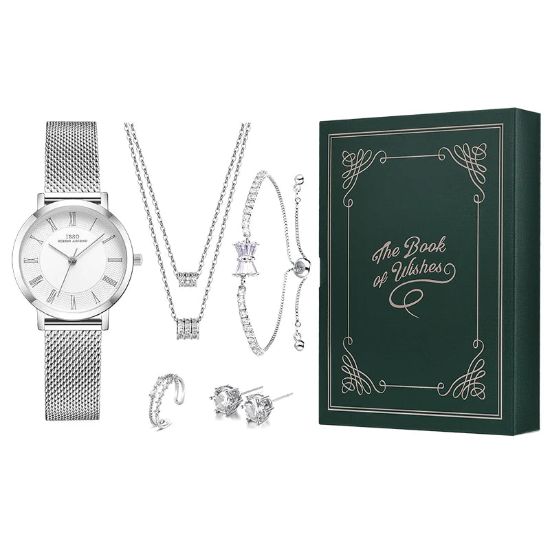 IBSO Silver Retro Watch Set Gift For Women Brand New United Copper Jewelry Japanese Movement Water Resistant Watch Ladies 2021