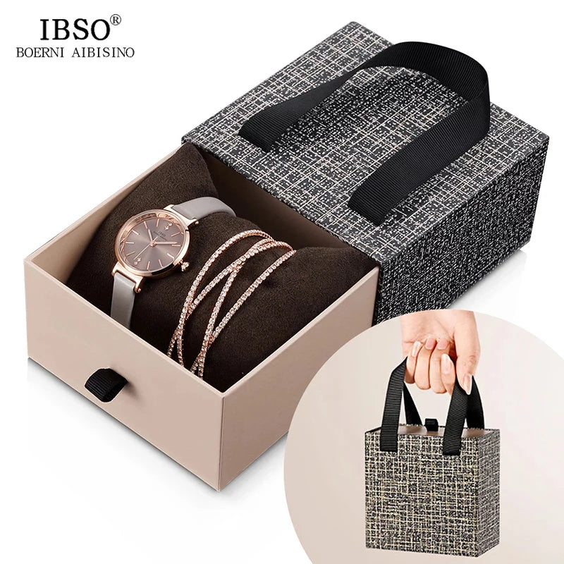 IBSO Crystal Bracelet Watches Set Female High Quality Quartz Watch Luxury Women Watch Bangle Set For Valentine's Gift