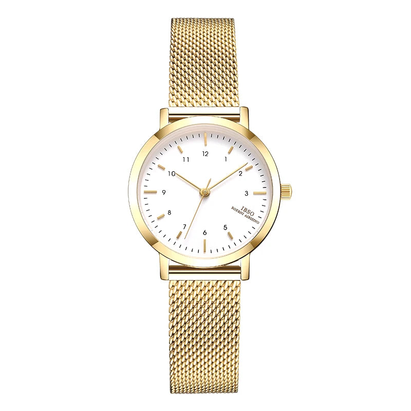 IBSO Japan Quartz Movement Elegant Style Women's WristWatched Ladies Stainless Steel Mesh Rose Gold Waterproof Watches For Women