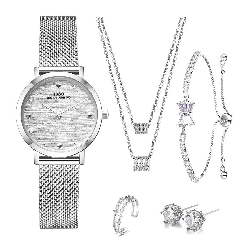 IBSO Silver Retro Watch Set Gift For Women Brand New United Copper Jewelry Japanese Movement Water Resistant Watch Ladies 2021