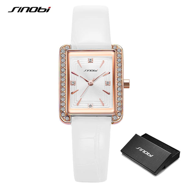 Sinobi new elengant women watches fashion luxury leather strap rectangle dial japanese quartz movement wristwatch ladies watch