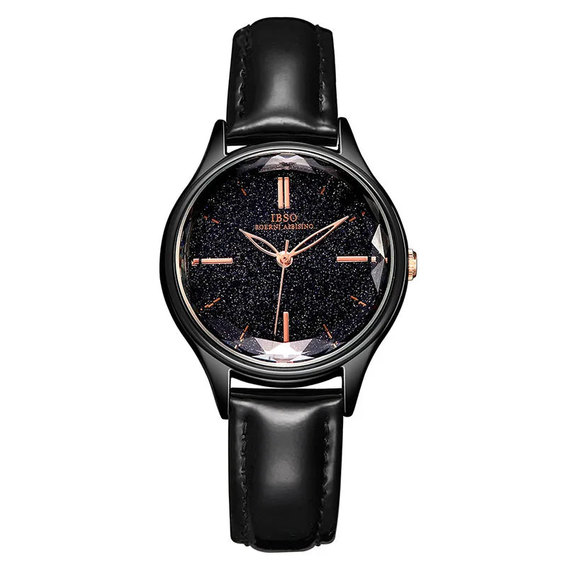 IBSO Wrist Women's Watches Luxury Clock Blue Fashion Leather Straps Glass Slices Dial 2021 Quartz Ladies Watch Relogio Feminino