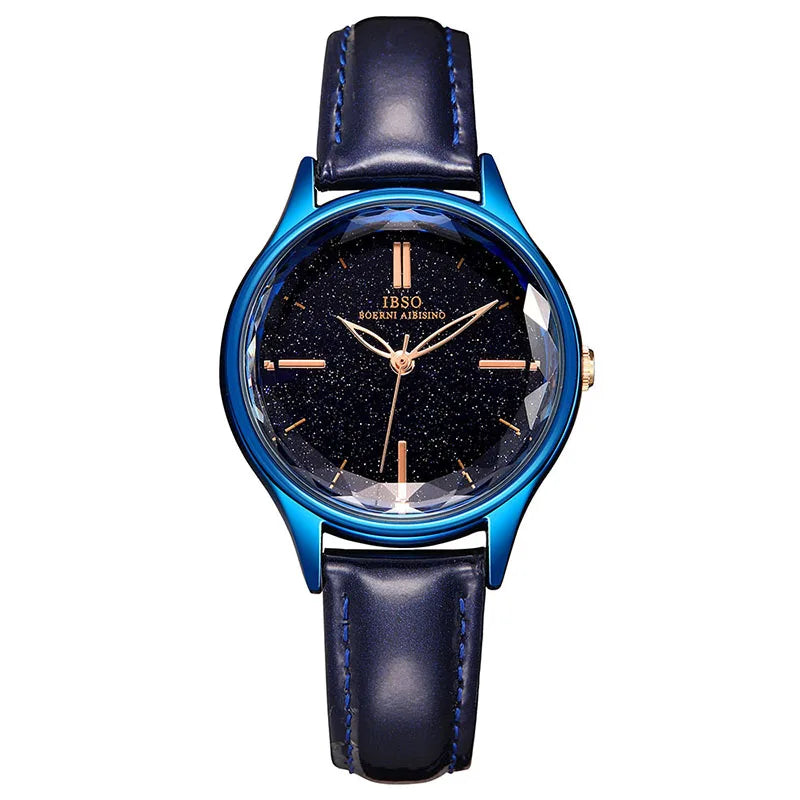 IBSO Wrist Women's Watches Luxury Clock Blue Fashion Leather Straps Glass Slices Dial 2021 Quartz Ladies Watch Relogio Feminino