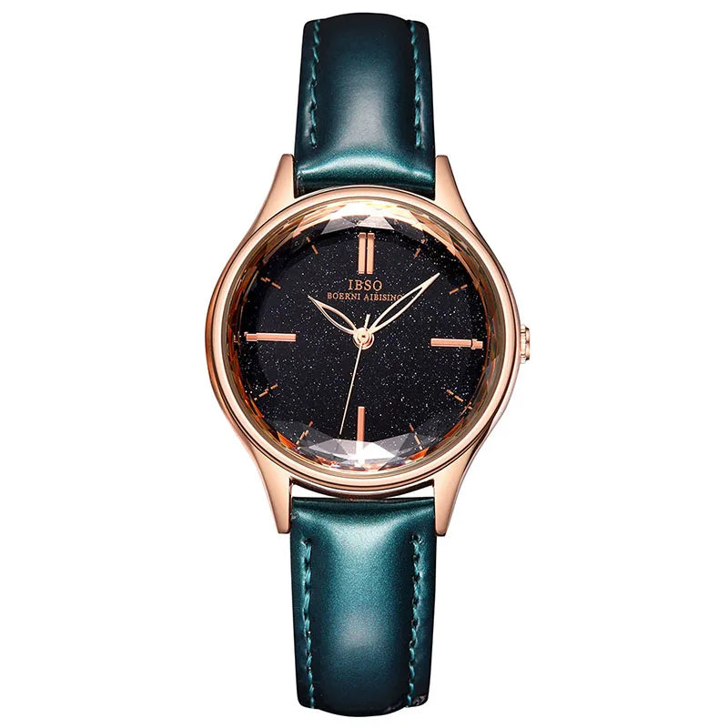 IBSO Wrist Women's Watches Luxury Clock Blue Fashion Leather Straps Glass Slices Dial 2021 Quartz Ladies Watch Relogio Feminino