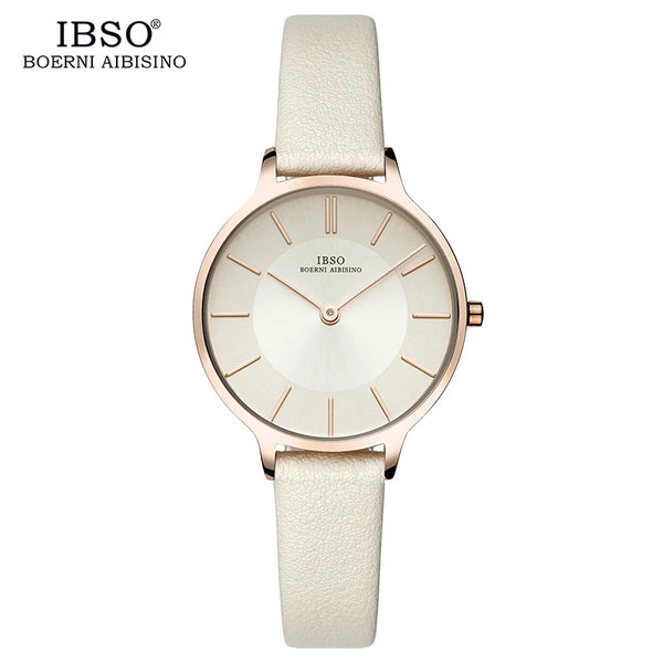 Ibso brand 8 mm ultra thin quartz watch women genuine leather women watches luxury ladies watch montre femme