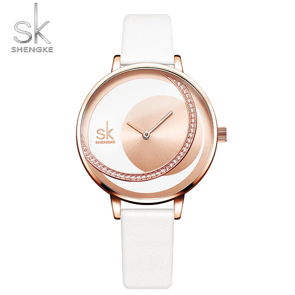 Shengke SK Fashion Top Luxury Brand Women Quartz Wristwatches Creative Design Thin Ladies Wrist Watch For Female Montre Femme