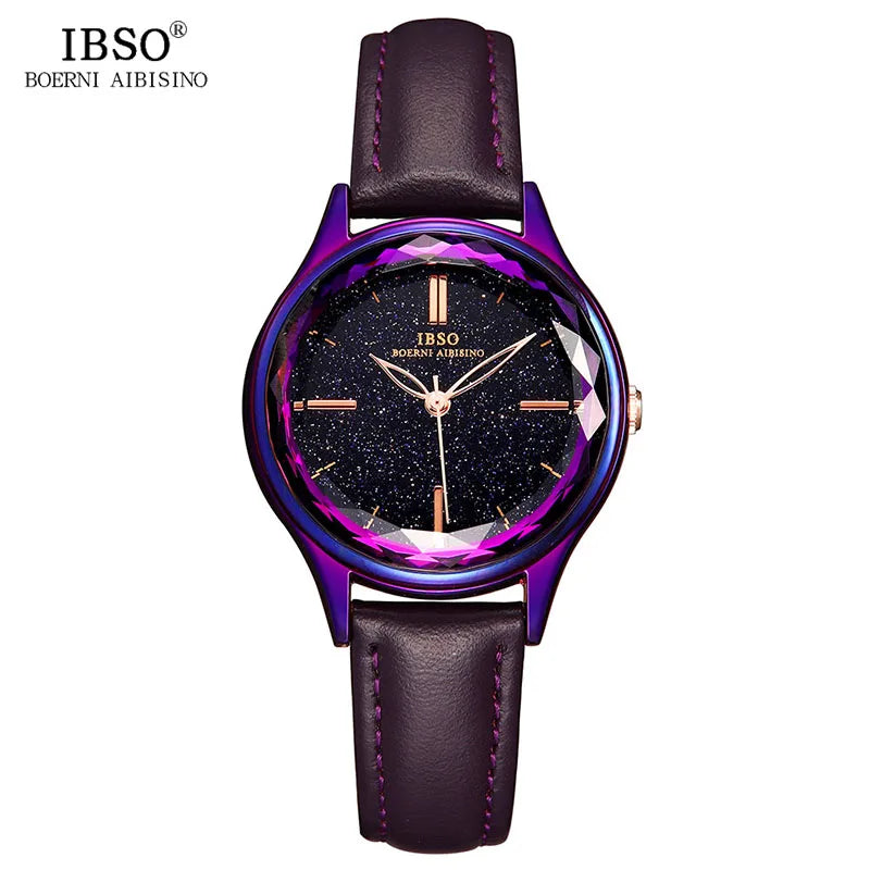 IBSO Wrist Women's Watches Luxury Clock Blue Fashion Leather Straps Glass Slices Dial 2021 Quartz Ladies Watch Relogio Feminino
