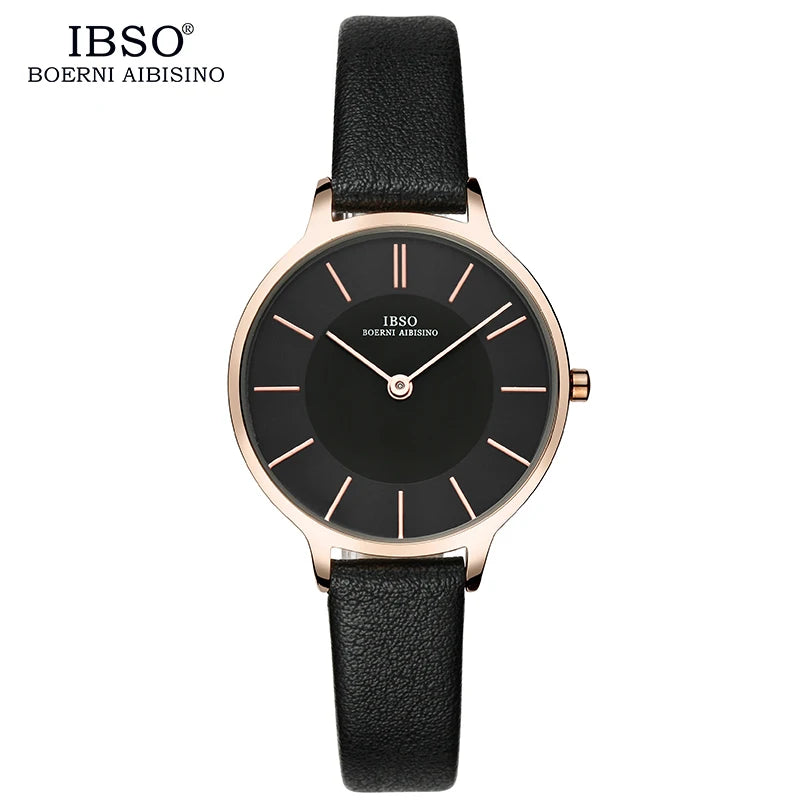 IBSO Brand 8 MM Ultra-Thin Quartz Watch Women Gray Leather Women Watches 2021 Luxury Ladies Watch Montre Femme