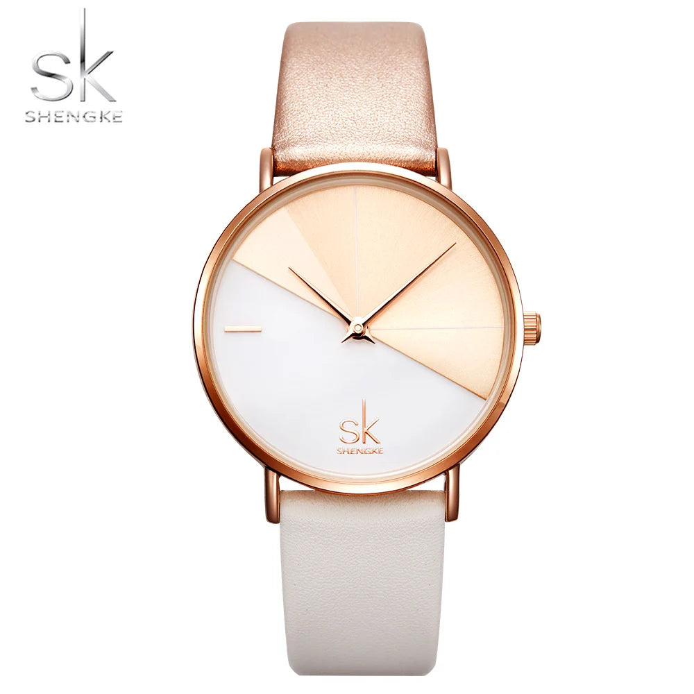 SK Top Luxury Leather Watches Women Creative Fashion Quartz Watches For Reloj Mujer Ladies Wrist Watch SHENGKE Relogio Feminino