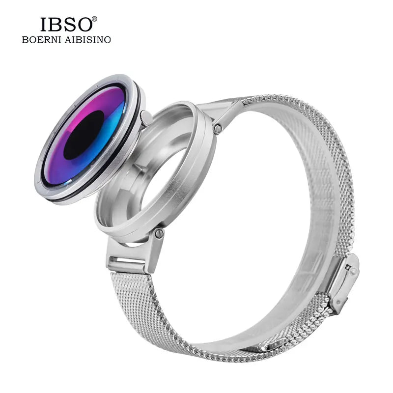 IBSO Mens Watches Top Brand Luxury Steel Mesh Strap 2021 Hide Watch-head Fashion Creative Quartz Sport Watch Men 3ATM Waterproof