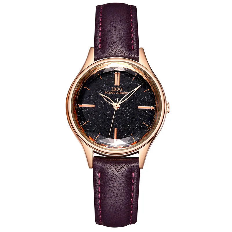 IBSO Wrist Women's Watches Luxury Clock Blue Fashion Leather Straps Glass Slices Dial 2021 Quartz Ladies Watch Relogio Feminino