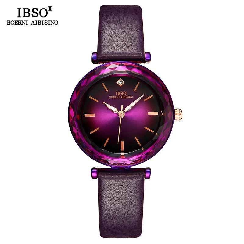 Luxury Women's Watches Elegant Green Glass Regular Slices Design Stainless Steel And Leather Strap Wrist Women Watch For Gifts