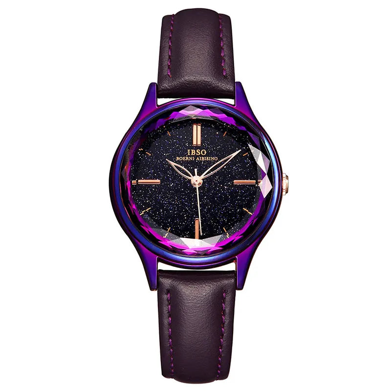 IBSO Wrist Women's Watches Luxury Clock Blue Fashion Leather Straps Glass Slices Dial 2021 Quartz Ladies Watch Relogio Feminino