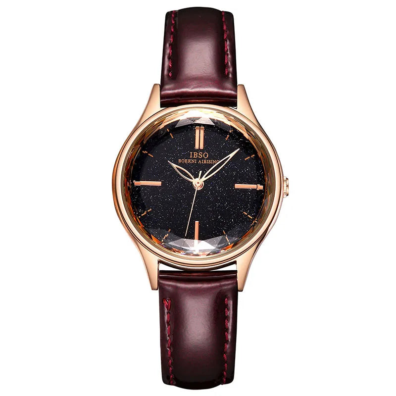 IBSO Wrist Women's Watches Luxury Clock Blue Fashion Leather Straps Glass Slices Dial 2021 Quartz Ladies Watch Relogio Feminino