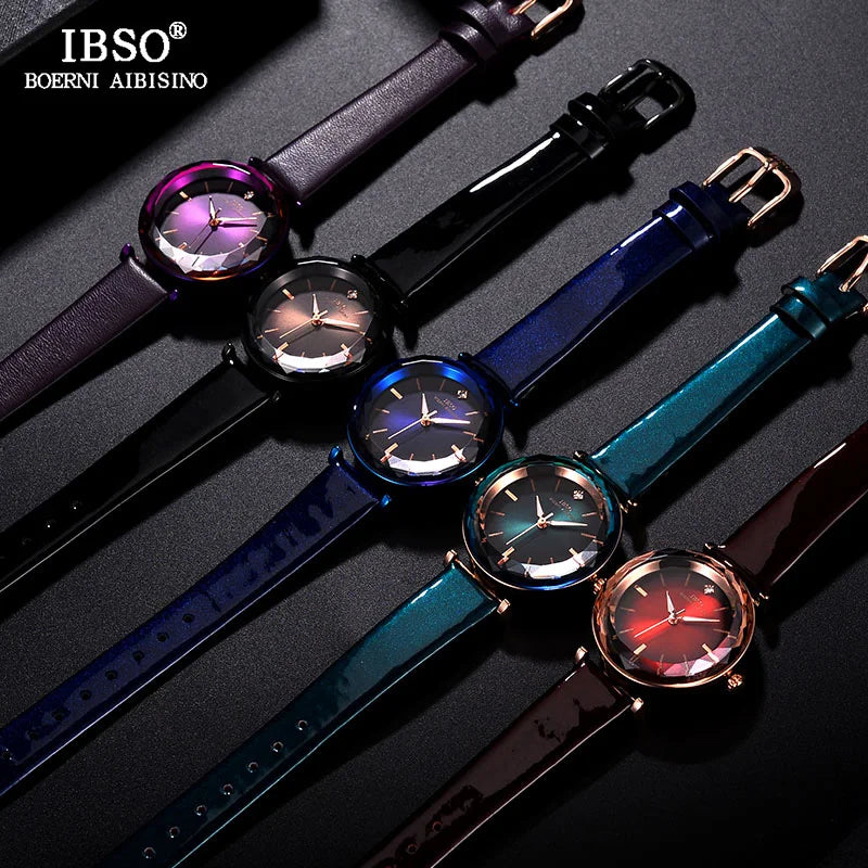 Luxury Women's Watches Elegant Green Glass Regular Slices Design Stainless Steel And Leather Strap Wrist Women Watch For Gifts