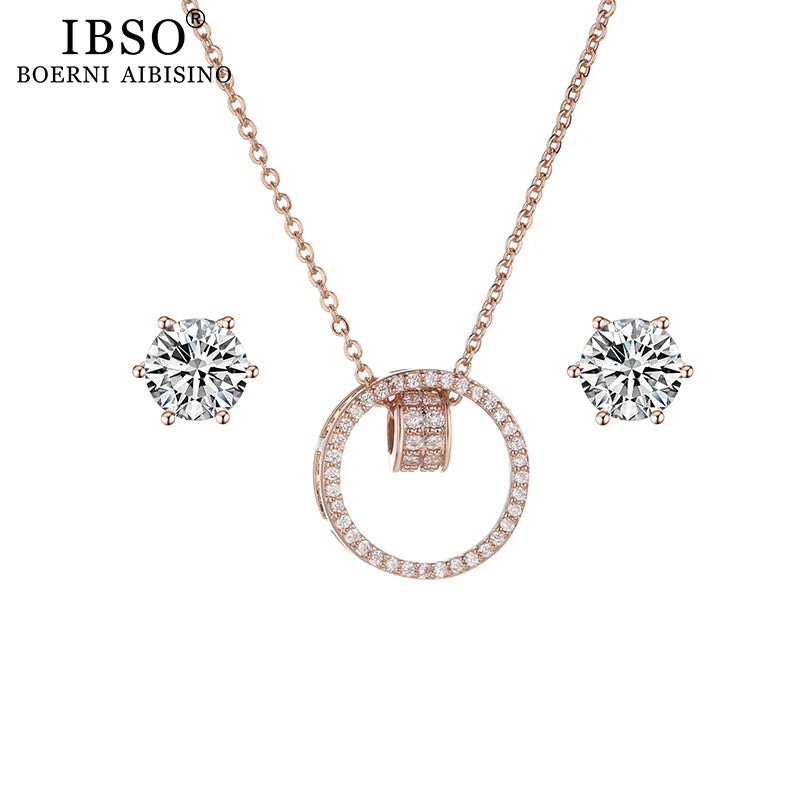 IBSO Brand Women Rose Gold Watch Earring Necklace Set Female Jewelry Set Fashion Creative Crystal Quartz Watch Lady's Gift