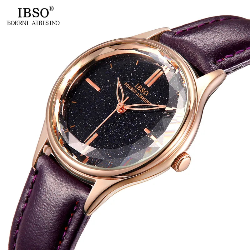 IBSO Wrist Women's Watches Luxury Clock Blue Fashion Leather Straps Glass Slices Dial 2021 Quartz Ladies Watch Relogio Feminino