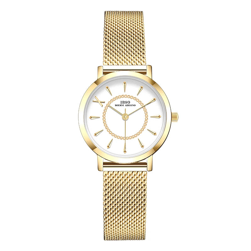 IBSO Japan Quartz Movement Elegant Style Women's WristWatched Ladies Stainless Steel Mesh Rose Gold Waterproof Watches For Women