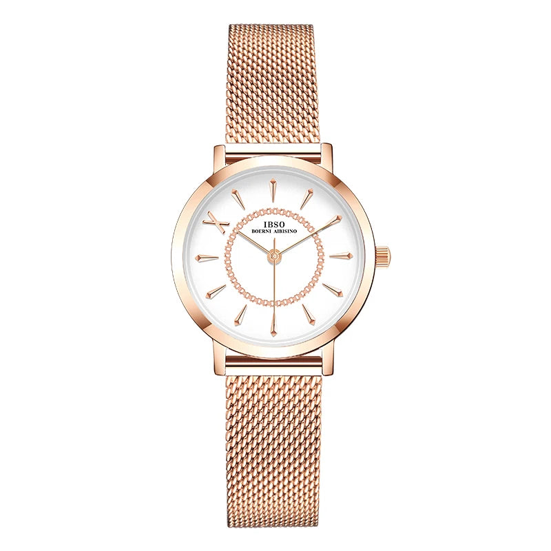 IBSO Japan Quartz Movement Elegant Style Women's WristWatched Ladies Stainless Steel Mesh Rose Gold Waterproof Watches For Women