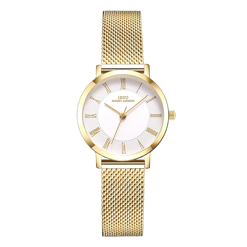 IBSO Japan Quartz Movement Elegant Style Women's WristWatched Ladies Stainless Steel Mesh Rose Gold Waterproof Watches For Women