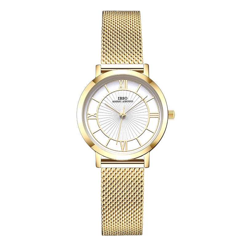 IBSO Japan Quartz Movement Elegant Style Women's WristWatched Ladies Stainless Steel Mesh Rose Gold Waterproof Watches For Women