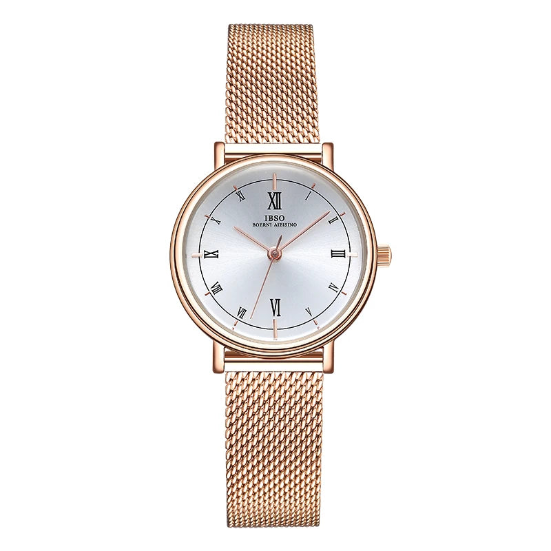 IBSO Japan Quartz Movement Elegant Style Women's WristWatched Ladies Stainless Steel Mesh Rose Gold Waterproof Watches For Women