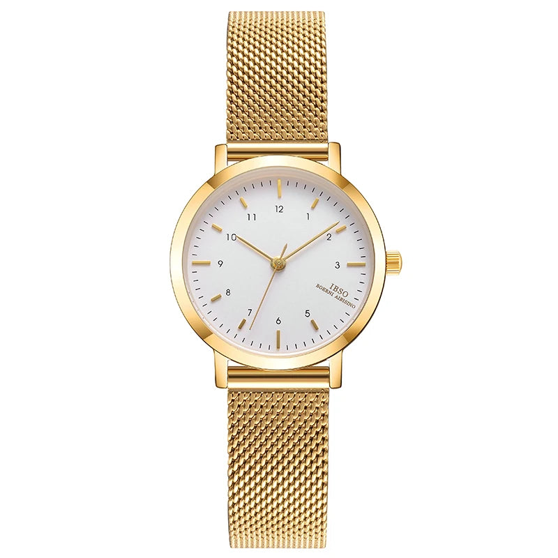 IBSO Brand Women‘s Watch Fashion Rose Gold Color Quartz Watch Femme Mesh Band Wrist Watch Japan Movement Relogio Feminino