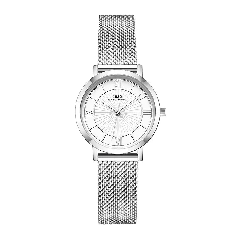IBSO Women Bracelet Watch Fashion Geneva Designer Japan Quartz Sliver Stainless Steel Female Gift Wristwatches Relogio Feminino