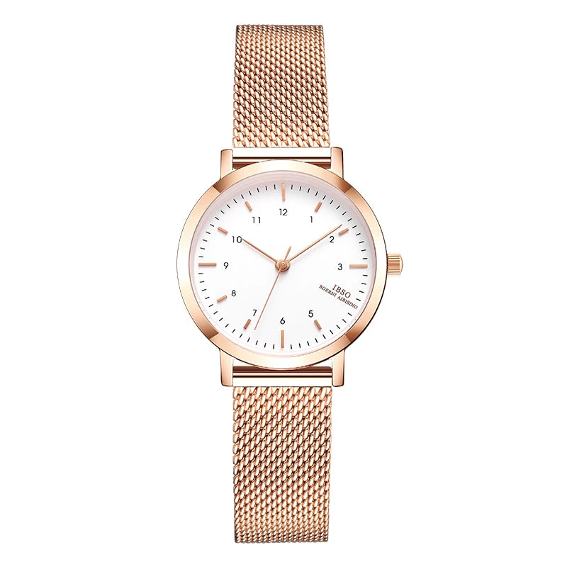IBSO Japan Quartz Movement Elegant Style Women's WristWatched Ladies Stainless Steel Mesh Rose Gold Waterproof Watches For Women